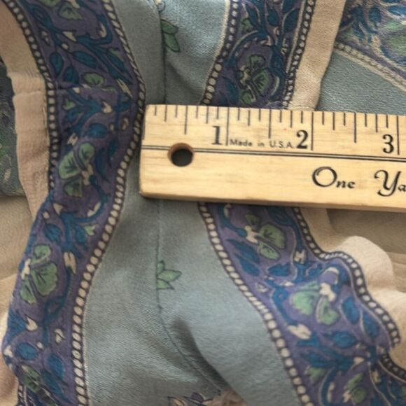 Free People Janpath Romper Shorts Jumpsuit Long Bell Sleeve Beige Blue Floral SP - Picture 12 of 12